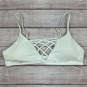 L*Space White Jamie Bikini Top W/ Caged Strappy Neckline